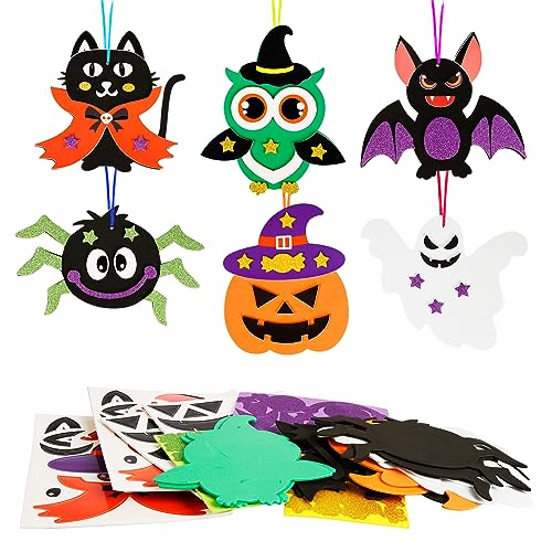 DKINY 12 Halloween Bastelsets Kinder DIY Fledermaus Kürbis Spinne Katzen Eule Geist Mix&Match Kreativsets und Bastelbedarf zum Basteln Kreative Kunsthandwerk mit Moosgummi Anhänger für Jungen Mädchen von DKINY