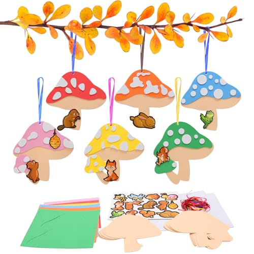 DKINY 12 Pilze Bastelset für Kinder DIY Pilz Igel Eichhörnchen Fuchs Kreativsets und Bastelbedarf zum Basteln Waldtiere Herbsttiere Kreative Kunsthandwerk Geschenk für Junge Mädchen in Herbstzeit von DKINY