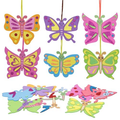 DKINY 12 Schmetterling Bastelset Kinder DIY Schmetterling Mix&Match Anhänger Kreativsets und Bastelbedarf zum Basteln Mitgebsel Geschenk für Junge Mädchen Ostern Frühling Kindergeburtstag Einschulung von DKINY