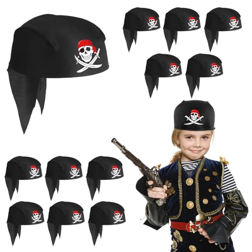 DKINY 12 Stück Piratenhut Kinder Pirat Bandana Pirat Kapitän Kopftuch Totenkopf Kopftuch Piraten Hut Piraten Deko Kindergeburtstag Piraten Zubehör für Halloween Cosplay Maskerade Karneval von DKINY