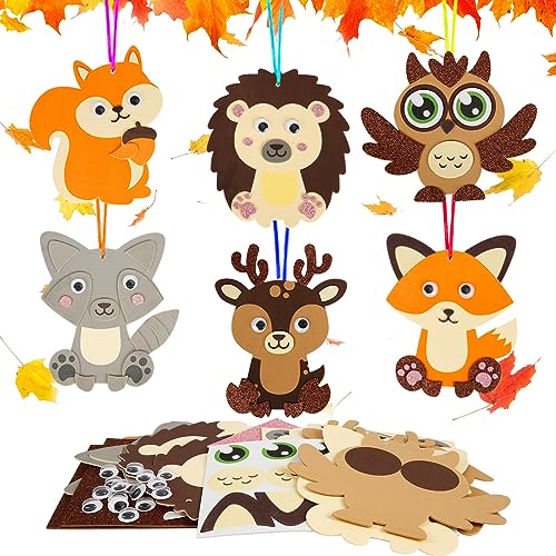 DKINY 12 Tiere Bastelset Kinder Herbsttiere Mix&Match Kunst und Bastelhandwerk DIY Eule Eichhörnchen Fuchs Reh Löwe Kreativsets zum Basteln Waldtiere Kreative Bastelbedarf für Junge Mädchen Herbstzeit von DKINY