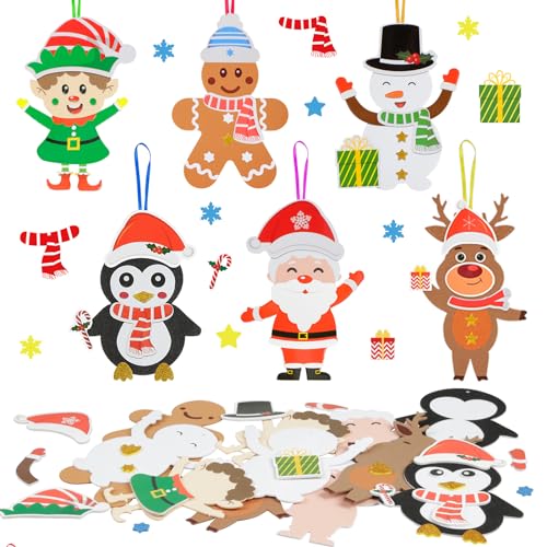 DKINY 12 Weihnachten Bastelset Kinder DIY Schneemann Santa Pinguin Lebkuchenmann Elfen Rentier Mix&Match Kreativsets und Bastelbedarf zum Basteln für Junge Mädchen Weihnachtsbaum Winter Neujahr von DKINY