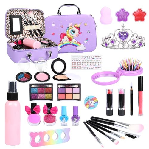 DKINY 28PCS Kinderschminke Set Mädchen Spielzeug Kinder Schminkset Mädchen mit Einhorn Schminkkoffer Waschbar Schminke Mädchen Make up Set Weihnachten Geburtstag Geschenk für Mädchen ab 4 Jahre von DKINY