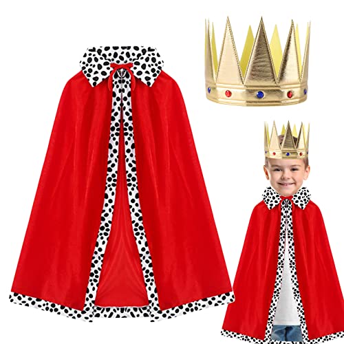 DKINY 2er König Umhang Kinder Rot Königsumhang mit Krone Mittelalterliches Prinz König Königin Cosplay Kostüm Königsmantel Samtmantel für Junge Mädchen Karneval Halloween Fasching Party von DKINY