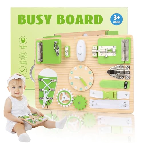 DKINY Motorikbrett ab 1 Jahr Busy Board Activity Board Montessori Brett Motorikboard mit 10 Aktivitäten Pädagogisches Sensorik Montessori Spielzeug Lernspielzeug Geschenk für Kleinkinder ab 1 2 3 Jahr von DKINY