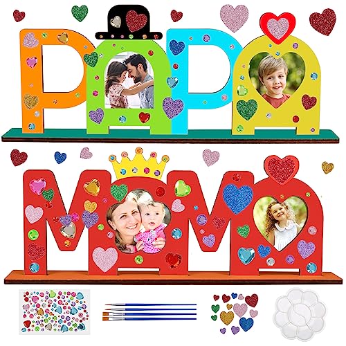 DKINY MAMA PAPA Geschenk MAMA und PAPA Holzbuchstaben Bastelset für Kinder Eltern Holznamen bemalen und Fotos ankleben für Mutter Vater Beste Geschenk zum Muttertag Vatertag von Tochter Sohn von DKINY