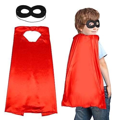 DKINY Halloween Umhang Kinder mit Schwarz Maske Rot Cape Mantel Cosplay Kostüm für Junge Mädchen Halloween Karneval Kindergeburtstag Fasching von DKINY