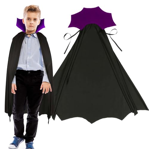 DKINY Vampir Kostüm Kinder Dracula Umhang mit Schwarz Lila Kragen Zauberumhang Devil Teufel Böse Geister Cosplay Kinderkostüm für Junge Mädchen Halloween Karneval Fasching Maskerade Mottoparty von DKINY