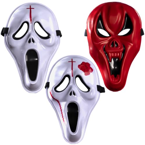 DKLQXCE 3 Stück Halloween Cosplay Schrei Maske, Erwachsene Schrei Maske, Geister Scream Maske, Halloween Scream Kopfbedeckung Cosplay Requisite für Party Fasching Maskerade Maskerade Gruselmaske von DKLQXCE