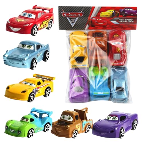 DKLQXCE Mccqueen Auto Spielzeug, 6 Stück Zurückziehen Mini Spielzeugautos, Mini McQueen Auto Set, McQueen Die Cast Spielzeugautos Set, Kinderspielzeug Fahrzeuge für Kinder -B von DKLQXCE