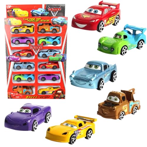 DKLQXCE McQueen Autos Spielzeug, 12 Stück Zurückziehen Mini Spielzeugautos, Auto McQueen Kinder, McQueen Mini Auto Set, Pull Back Autos für Kleinkinder Jungen McQueen Geschenk von DKLQXCE