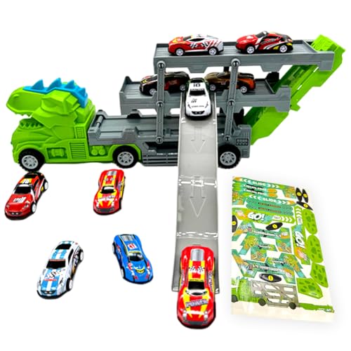 DKLQXCE Dinosaurier Autotransporter Spielzeug, Dino Auto Truck Spielzeugauto LKW mit 10 Katapult Autos, Dino Spielzeug Geschenke für Weihnachten für Kinder ab 2 3 4 5 Jahre von DKLQXCE