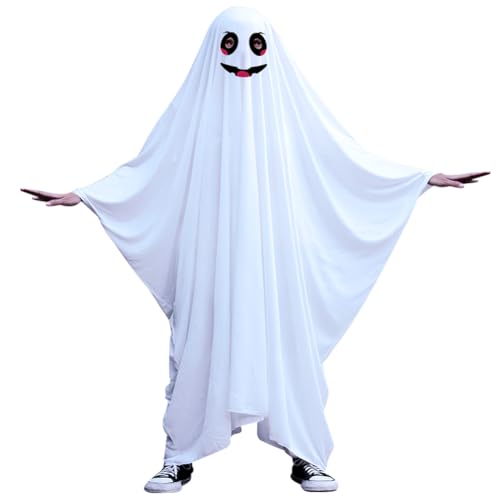 DKLQXCE Halloween Geister Umhang Kinder,Weißes Geister Umhang Kostüm,Halloween Kinder Kostüm Weiß Ghost Umhang Gespenst Geist Robe Weiß für Halloween Karneval Cosplay fürJungen Halloween Kostüm(S) von DKLQXCE