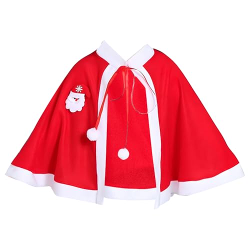 DKLQXCE Kinder Weihnachtsmantel, 90CM Weihnachtshut Set, kurze rote Weihnachtsschal für Mädchen und Jungen, Kinder Weihnachtsmantel Party Robe Rollenspiel Kostüm Weihnachten Kostüm Dress Up von DKLQXCE