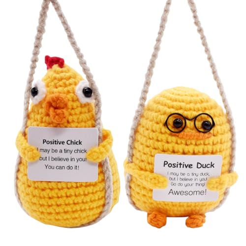 DKLQXCE Positive Küken Pocket Hug Geschenk, Pocket Hug Mini Plush, Duck Küken Spielzeug mit Aufmunterung Karte, Creative Wool Doll mit Positiver Energiekarte, für Home Office Desktop Ornament(2PCS) von DKLQXCE