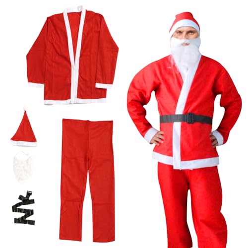 DKLQXCE Santa Costume, 5 Stück Weihnachtsmann Kostüm, Nikolaus Kostüm, Weihnachtsmannanzug für Weihnachten, Neujahr, Party, Straße, Kostüm, Halloween Cosplay, New Year von DKLQXCE