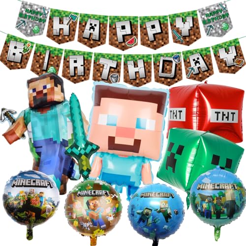 Geburtstagsdeko junge Mädchen, Geburtstag Deko Junge Miner Gamer Luftballon Geburtstag, Deko Set Girlande Tortendeko Miner Gamer Tischdecke Party Deko Set von DKLQXCE