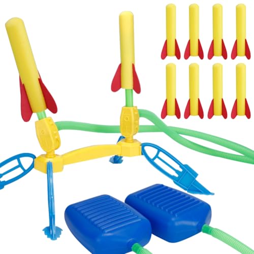 Rakete Spielzeug, Doppeltes Kinder Raketenspielzeug, Outdoor Spielzeug Rakete Power Launcher Rocket Luftdruck Mit 8 Schaumstoffraketen Verstellbarer Raketenwerfer Geschenke für Jungen und Mädchen von DKLQXCE