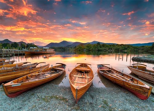 Derwent Water Puzzle 1000 Teile Erwachsene Fiery Sunset Over Boats Puzzle Erwachsene 1000 Teile Puzzle von DKijoys