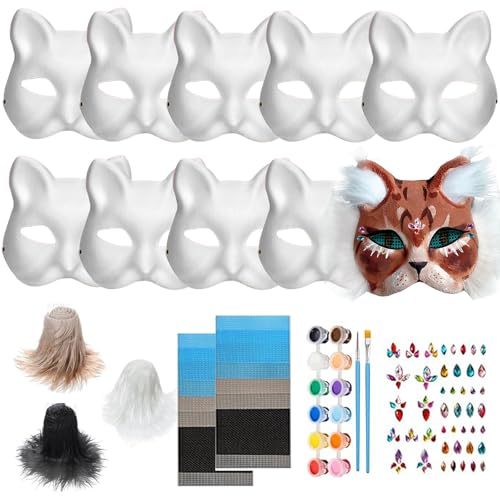 DLAIUSMALL 10 Stück Katzenmaske mit Augen Mesh Pelz Bart und Edelstein Aufkleber (10pcs-Cat) von DLAIUSMALL