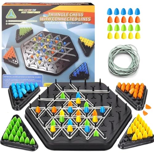 Triggle Spiel mit Gummibänder, Brain Games Triggle, Kettendreieck Schachspiel, Triggle Board Game, Chain Board Chess Desktop Puzzle Interactive Brain Teaser, Dreiecksschach-Brettspiel für 2-4 Personen von DLAIUSMALL