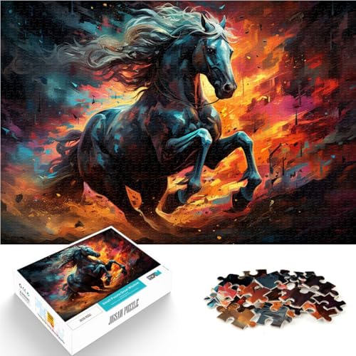 Jigsaw Puzzle Art Feuerpferd Puzzle für Erwachsene 1000 Teile 19,7 x 29,5 Zoll Holzpuzzle Spielzeug Wanddekoration für Erwachsene und Kinder ab 14 Jahren von DLBHSG