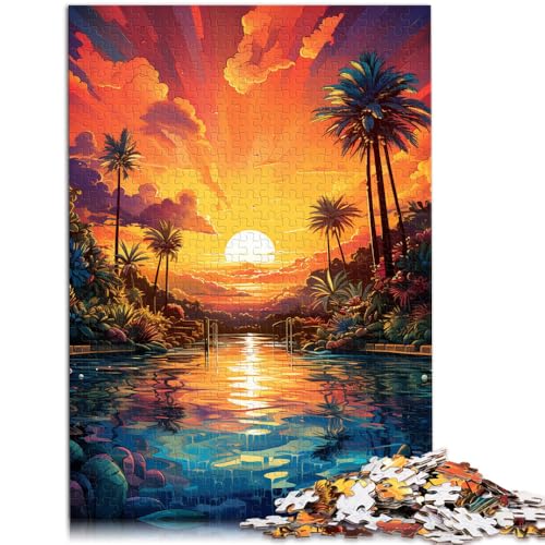 Puzzle Erwachsene verträumter Sonnenuntergang am Pool Puzzle Erwachsene 1000 Teile 19,7 x 29,5 Zoll Holzpuzzle Lernspiele Zuhause DIY-Spielzeug Erwachsene und Kinder von DLBHSG