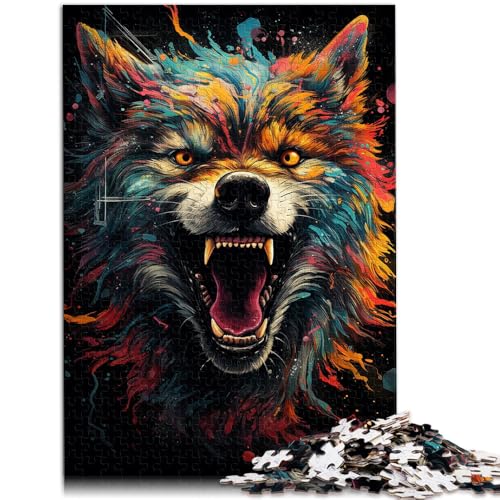 Puzzle Wolf auf Weltraumhintergrund. Lustige Puzzles für Erwachsene 1000 Teile 19,7 x 29,5 Zoll Holzpuzzle. Tolle Geschenke und Spielzeuge für Erwachsene und Familien. von DLBHSG