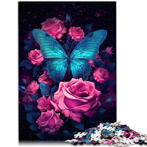 Puzzle für Erwachsene Blaue Schmetterlinge und Blumen Puzzle 1000 Teile für Erwachsene 19,7 x 29,5 Zoll Holzpuzzle Weihnachts- und Geburtstagsgeschenk für Teenager und Kinder von DLBHSG