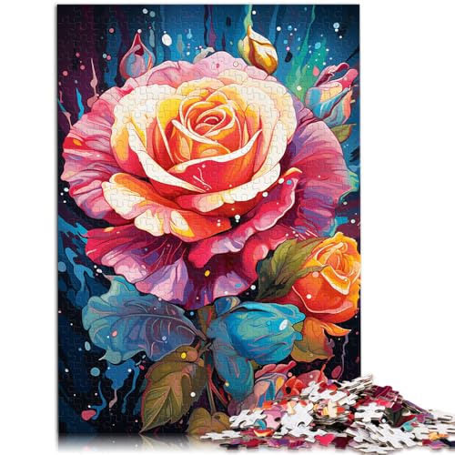 Puzzle für Erwachsene Farbgemälde Rose 1000-teiliges Puzzle für Erwachsene 19,7 x 29,5 Zoll Holzpuzzle Lernspiel für Erwachsene und Kinder ab 14 Jahren von DLBHSG