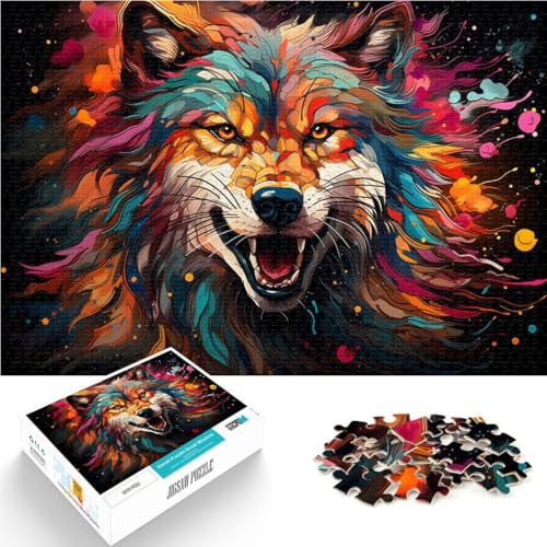 Puzzle für Erwachsene Kunst Aquarell Wolf 1000 Teile Puzzle für Erwachsene 49,7 x 75,4 cm Holzpuzzle Spielzeug Wanddekoration für Erwachsene und Kinder ab 14 Jahren von DLBHSG