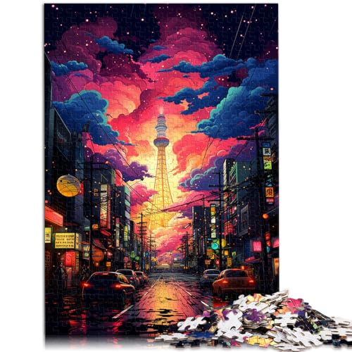 Puzzle für Erwachsene Neon-Stadt Tokio 1000-teiliges Puzzle für Erwachsene 19,7 x 29,5 Zoll Holzpuzzle Lernspiele für Zuhause DIY-Spielzeug Puzzles für 14-Jährige von DLBHSG