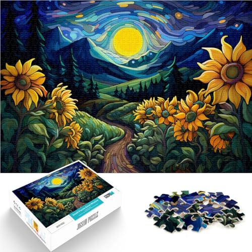 Puzzle für Erwachsene Sonnenblumen bei Nacht 1000 Teile 49,7 x 75,4 cm Holzpuzzle Lernspiel für Erwachsene und Kinder ab 14 Jahren von DLBHSG