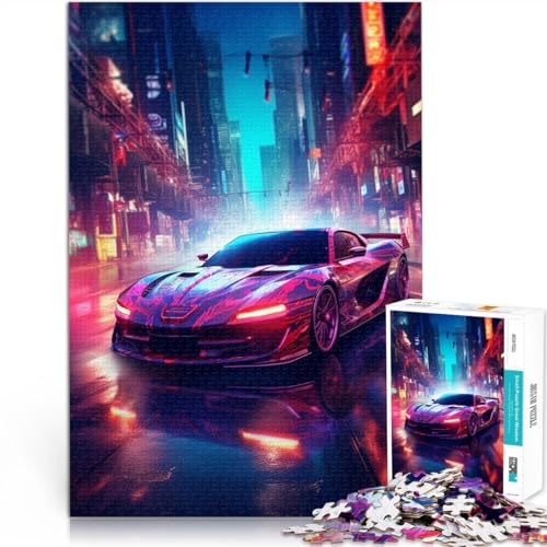 Puzzle für Erwachsene Sportwagen auf Neonstraßen 1000-teiliges Puzzle für Erwachsene 19,7 x 29,5 Zoll Holzpuzzle dekomprimierendes intellektuelles Lernspielzeug von DLBHSG