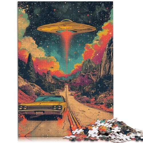 Puzzle für Erwachsene UFO- und Autokunst für Erwachsene Puzzle mit 1000 Teilen 49,7 x 75,4 cm Holzpuzzle Spielzeug Denkspiel für Erwachsene und Familien von DLBHSG