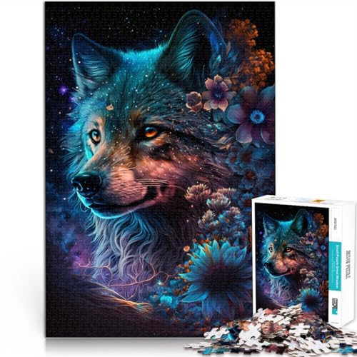 Puzzle für Erwachsene Weltraumwolf und Blumen 1000 Teile Puzzle-Geschenke 49,7 x 75,4 cm Holzpuzzle Lernspiel für Erwachsene und Kinder ab 14 Jahren von DLBHSG