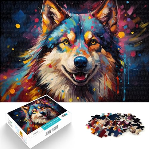 Puzzle für Erwachsene und Kinder Kunst-Husky-Gemälde 1000-teiliges Puzzle für Erwachsene und Kinder 19,7 x 29,5 Zoll Holzpuzzle-Geschenke für Freunde und Familie von DLBHSG