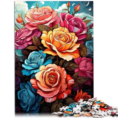 Puzzles Erwachsene Geschenke Bunte Rosen Puzzles Erwachsene 1000 Teile 19,7 x 29,5 Zoll Holzpuzzle pädagogisches Stressabbau-Spielzeug Puzzle Erwachsene und die Familie von DLBHSG