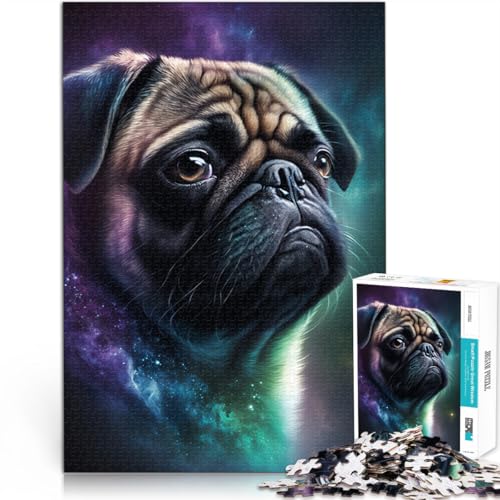 Puzzles Space Colour Pug Puzzle für Erwachsene und Kinder 1000 Teile 19,7 Zoll x 29,5 Zoll Holzpuzzles Familienspiele Weihnachtsgeburtstagsgeschenke von DLBHSG