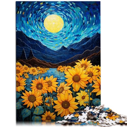 Puzzles für Erwachsene und Kinder Sonnenblumen und Mond am Himmel 1000-teiliges Puzzle für Erwachsene und Kinder 19,7 x 29,5 Zoll Holzpuzzle Lernspiele von DLBHSG