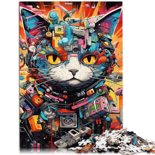 Teenager-Puzzle „Techno Cat“ 1000 Teile 50 x 75 cm Holzpuzzle Spiele für Erwachsene und Kinder ab 14 Jahren von DLBHSG