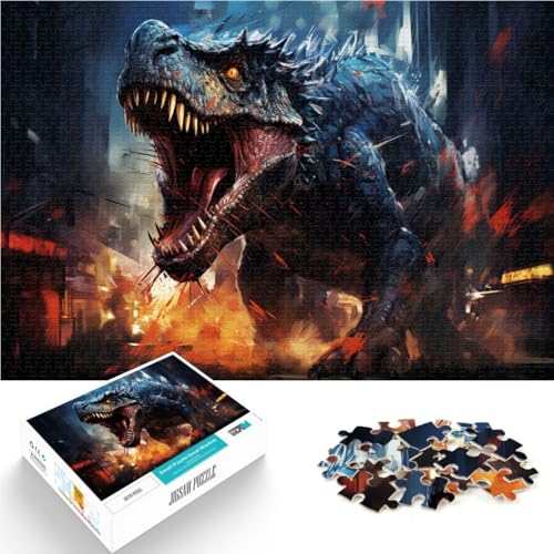 für Erwachsene Puzzle Tyrannosaurus Rex auf der Stadtstraße für Erwachsene 1000 Teile Puzzle 19,7 Zoll x 29,5 Zoll Holzpuzzle Lernpuzzle für Erwachsene und Kinder von DLBHSG