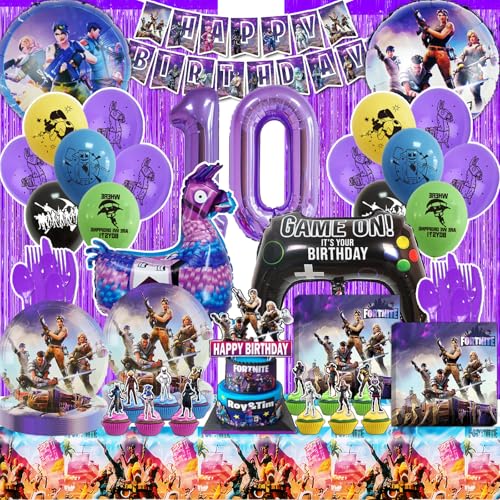 DLLFFB Fortnit Geburtstagsdeko 10 Jahre, Diverse Fortnit Luftballon 10 Jahre, Kindergeburtstag Jungen Fortnit Party Deko Set, Hübsch Tischdeko Geburtstag Fortnit Szenen (Fortnit Ballon 10 Jahre) von DLLFFB