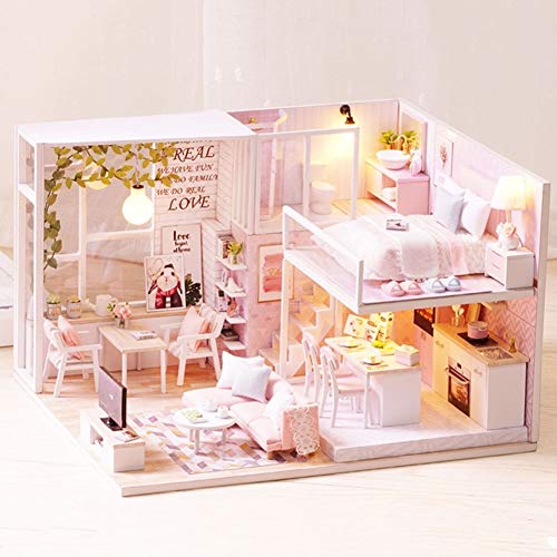 Holz Puppenhaus Bausatz 1 24 Miniatur Mit Led Licht Und Möbeln Für Erwachsene Miniatur Haus Selber Bauen von DLOONG