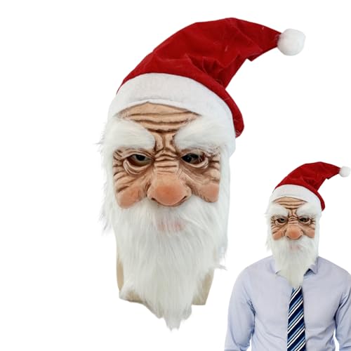 DLSIN Santa Claus Bart, Realistische Weihnachtsmann Weiß Bart Perücke, Dekorationen Santa White Beard, Kopfbedeckung Bart Gesicht, Party Weiß Bart für Männer Frauen von DLSIN