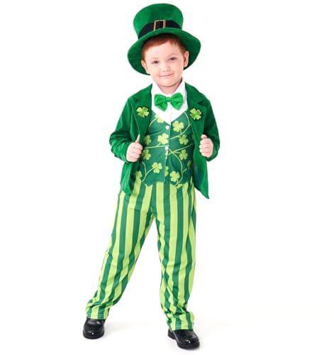 DLSNZ St. Patrick's Day Kobold-Kostüm für Kinder, Jungen, irisches grünes Outfit mit Glücksmütze (grün, groß) von DLSNZ