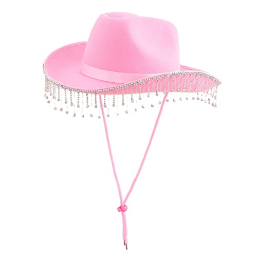 DLUKENY Cowgirl-Hut mit Strasssteinen, Fransen, Hochzeitshüte für Halloween, Verkleidungen, Cosplays, Party-Kostüm-Zubehör von DLUKENY