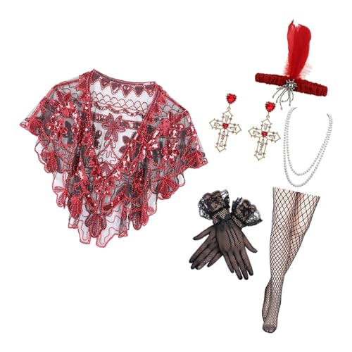 DLUKENY Damenkostüm-Outfit-Set mit Perlen, Halskette, Schal, Strumpfhose, Handschuhe für Kostüme, Kunst, Dekoration, Schmuck DLUKENY Damenkostüm-Outfit-Set mit Perlen, Halskette, Schal, Strumpfhose, Handschuhe für Kostüme, Kunst, Dekoration, Schmuck von DLUKENY