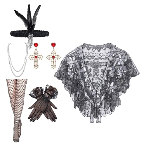 DLUKENY Damenkostüm-Outfit-Set mit Perlen, Halskette, Schal, Strumpfhose, Handschuhe für Kostüme, Kunst, Dekoration, Schmuck DLUKENY Damenkostüm-Outfit-Set mit Perlen, Halskette, Schal, Strumpfhose, Handschuhe für Kostüme, Kunst, Dekoration, Schmuck von DLUKENY