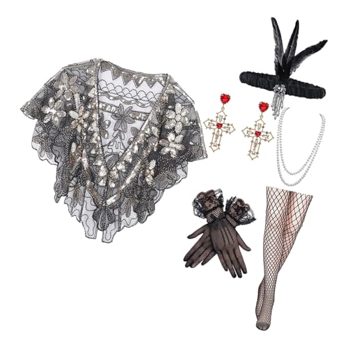 DLUKENY Damenkostüm-Outfit-Set mit Perlen, Halskette, Schal, Strumpfhose, Handschuhe für Kostüme, Kunst, Dekoration, Schmuck DLUKENY Damenkostüm-Outfit-Set mit Perlen, Halskette, Schal, Strumpfhose, Handschuhe für Kostüme, Kunst, Dekoration, Schmuck von DLUKENY